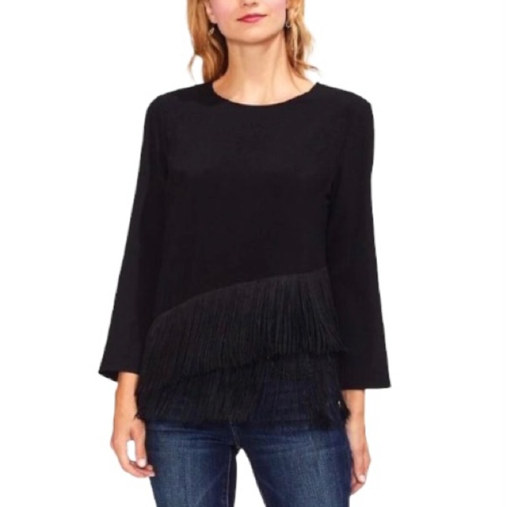 Vince Camuto Black Fringe Blouse